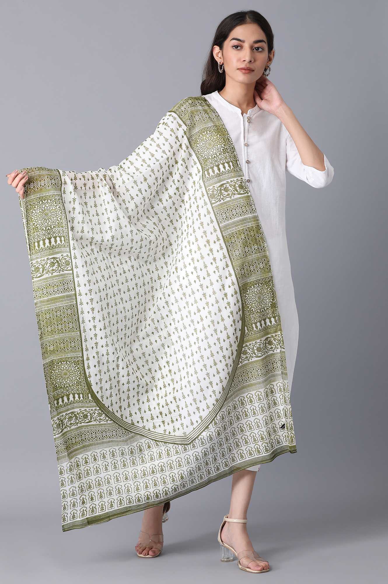 Green Voile Printed Dupatta