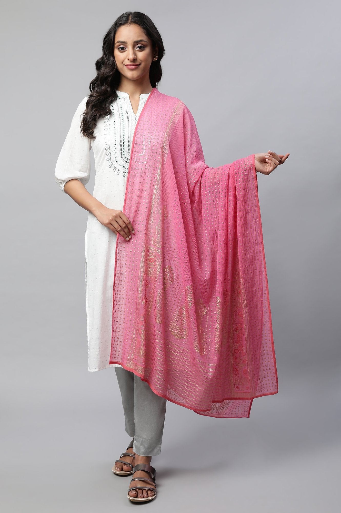 Pink Voile Printed Dupatta
