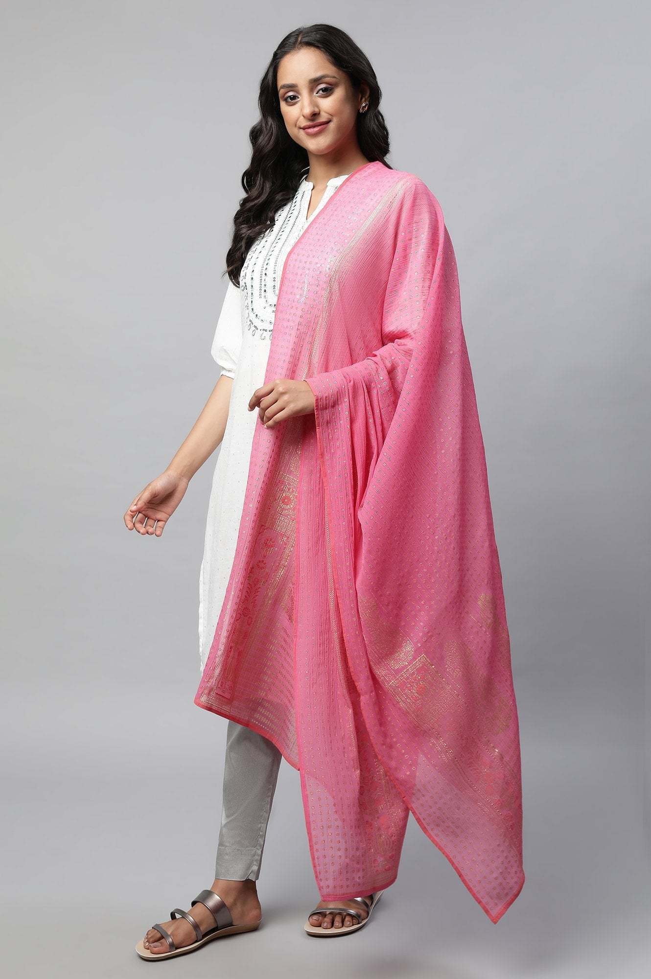 Pink Voile Printed Dupatta