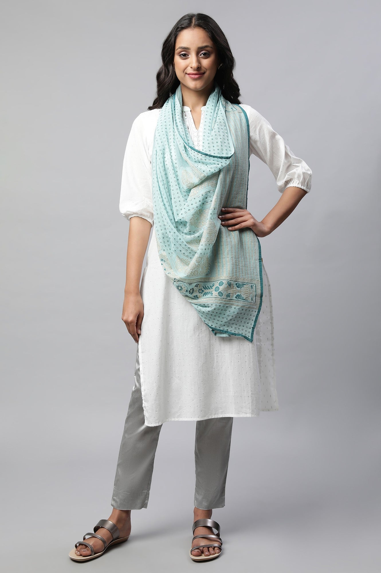 Blue Voile Printed Dupatta
