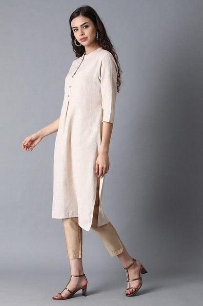 Beige Solid Trousers - wforwoman