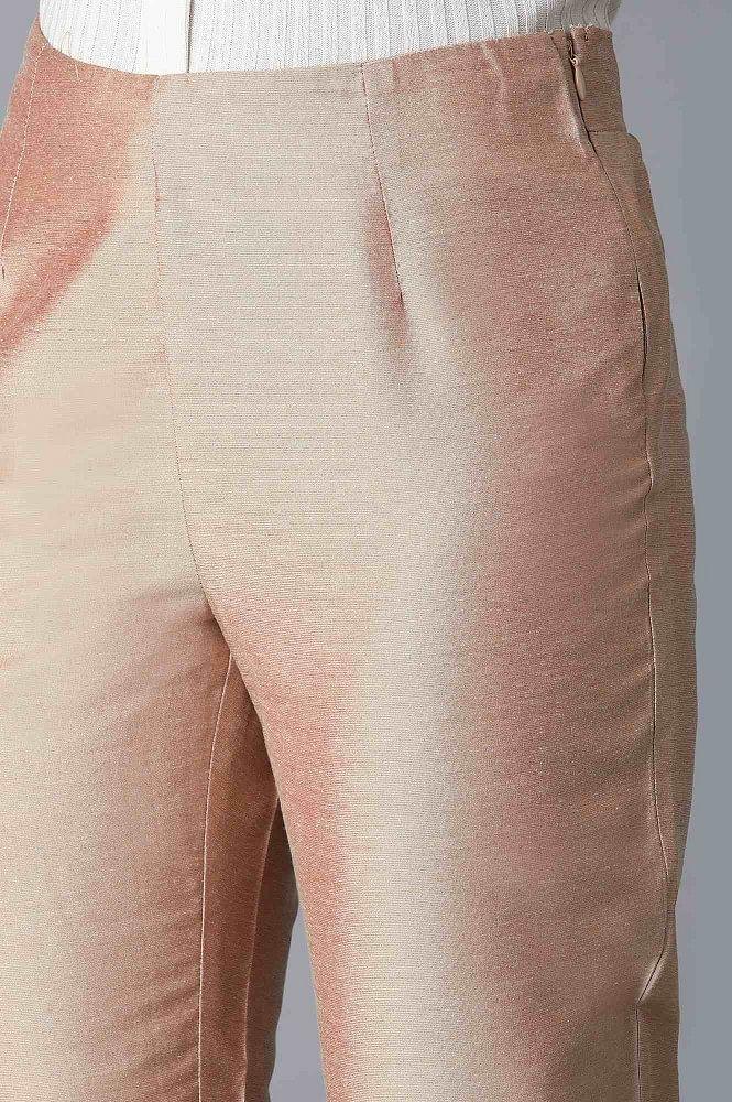 Beige Solid Trousers - wforwoman