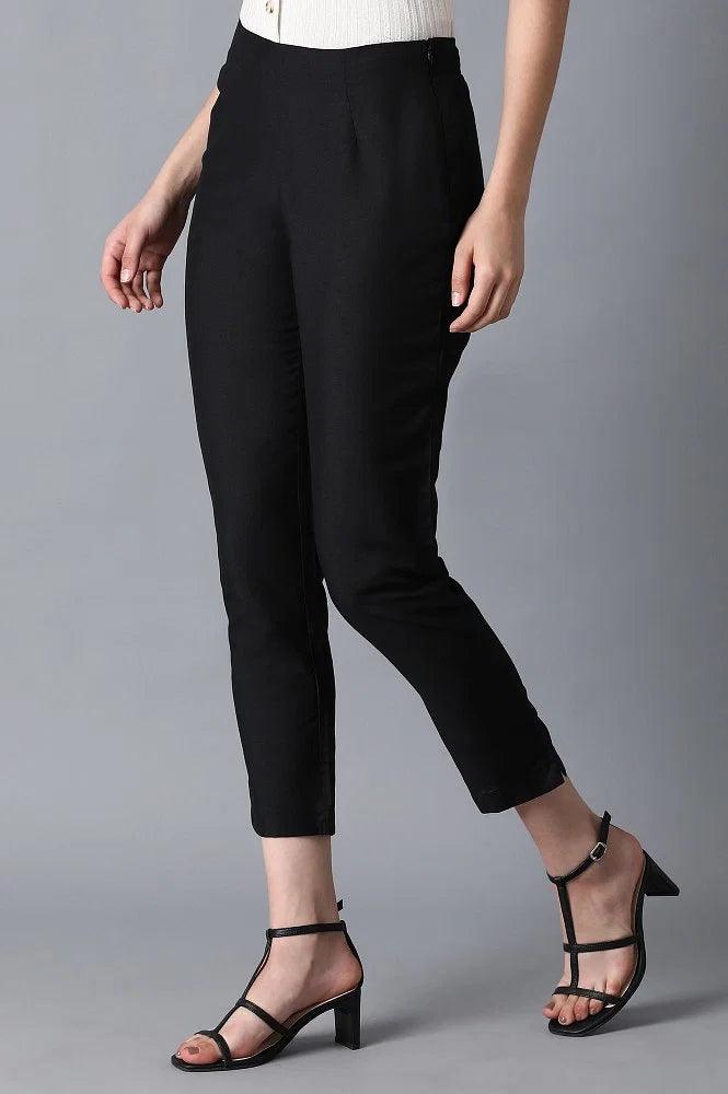 Black Solid Trousers - wforwoman