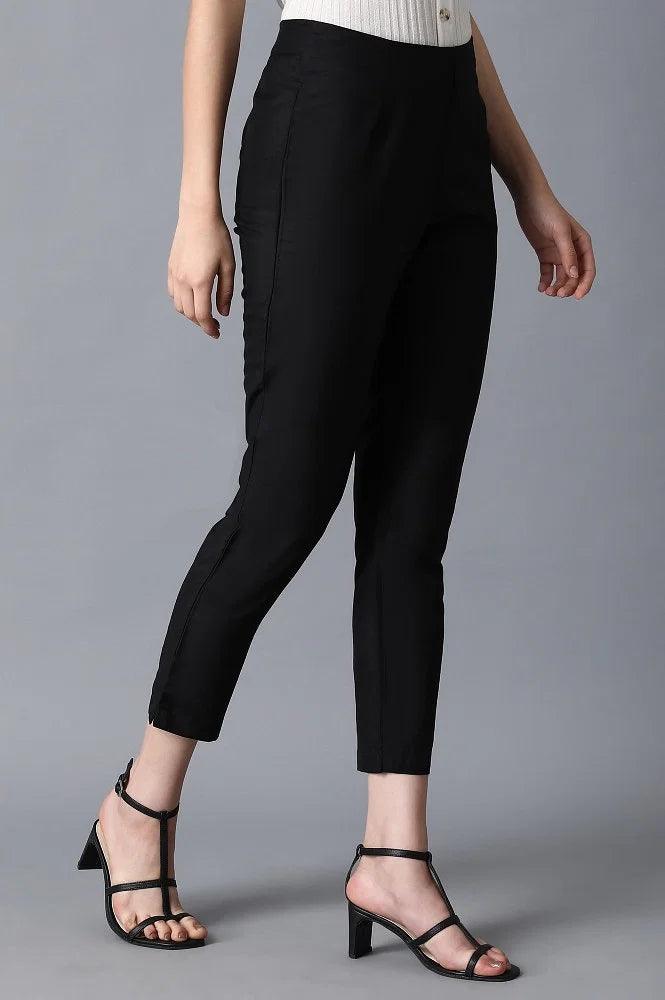 Black Solid Trousers - wforwoman