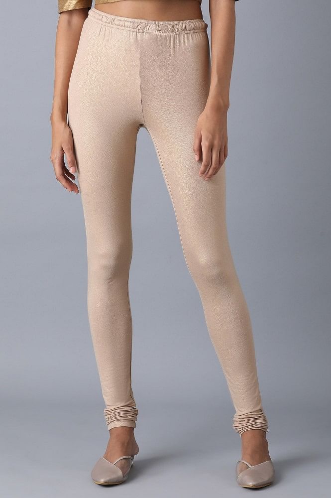 Pale Beige Knitted Churidar - S
