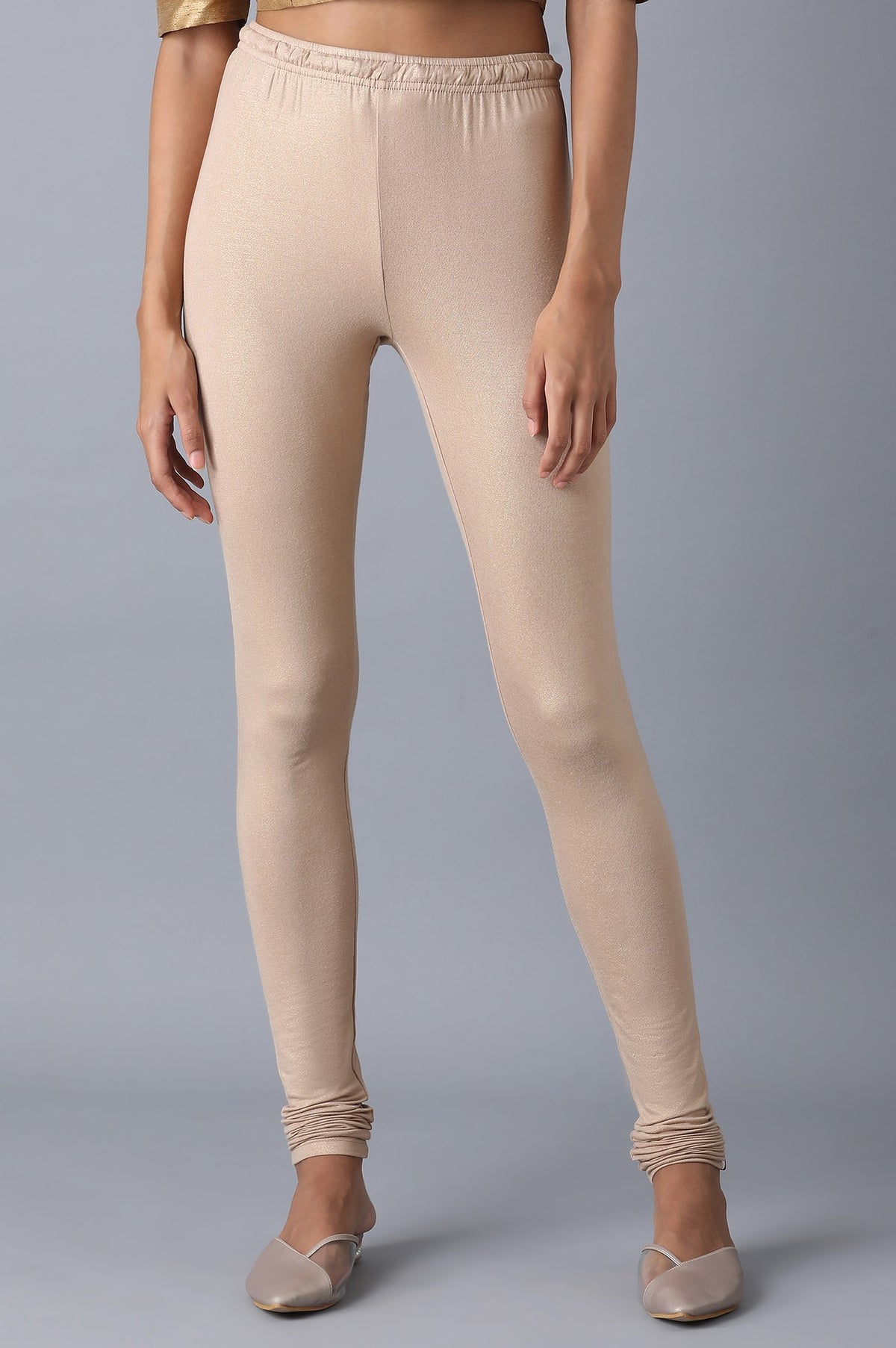 Pale Beige Knitted Ankle Length Churidar - S