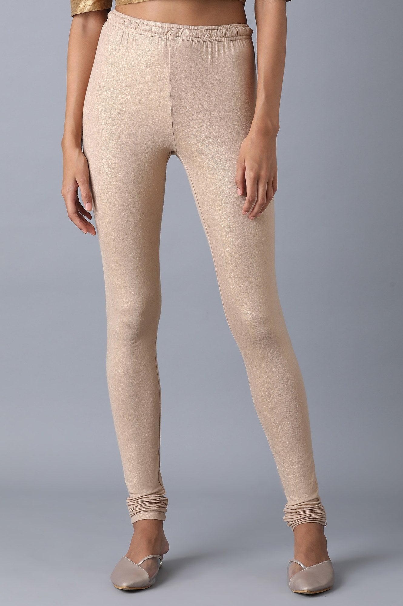 Pale Beige Knitted Viscose Lycra Churidar