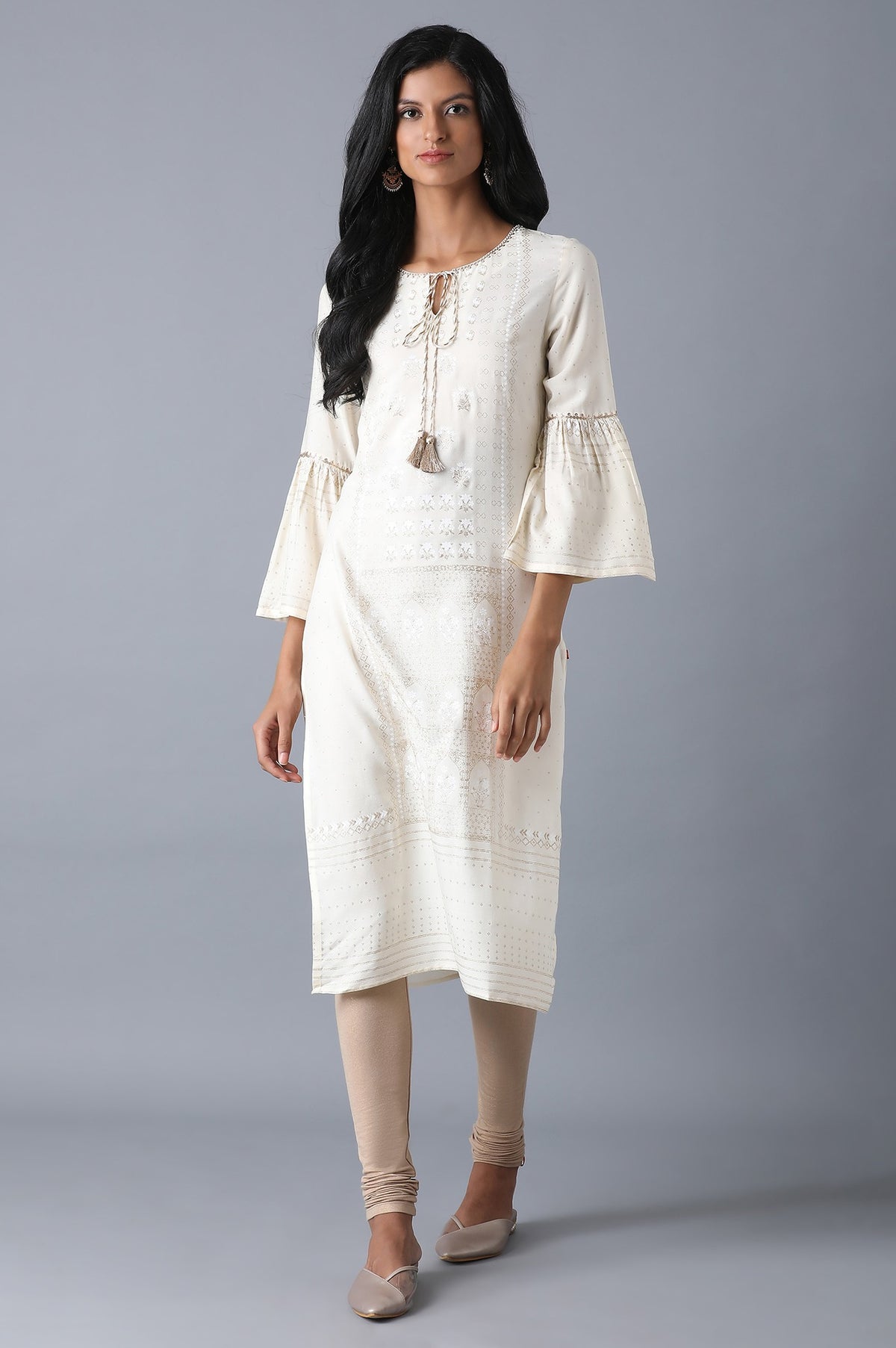 Pale Beige Knitted Churidar - S