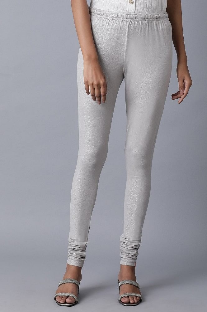 Silver Knitted Churidar - S