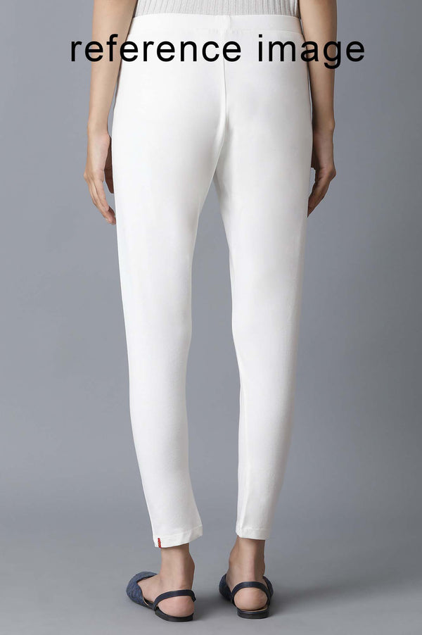 Ecru Solid Slim Pants