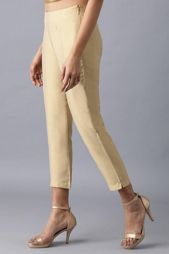 Light Gold Solid Pants - wforwoman