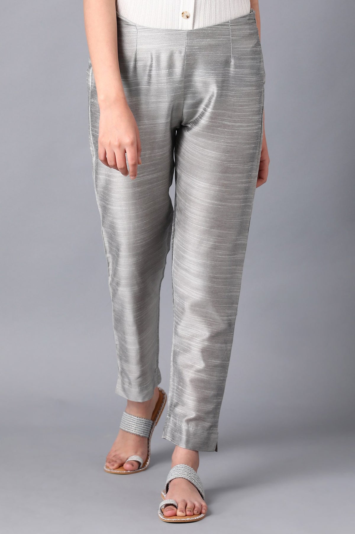 Silver Solid Trousers - XS