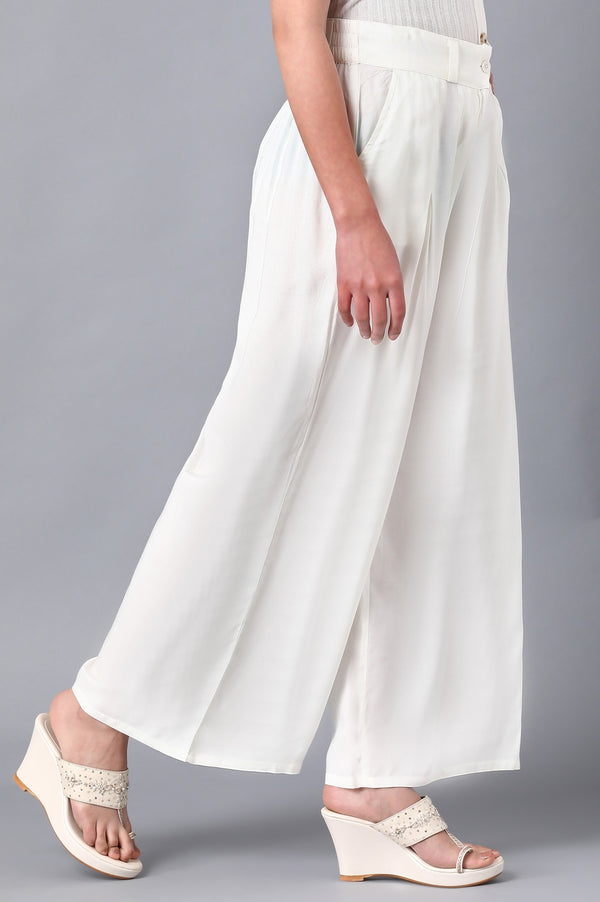 White Solid Pants