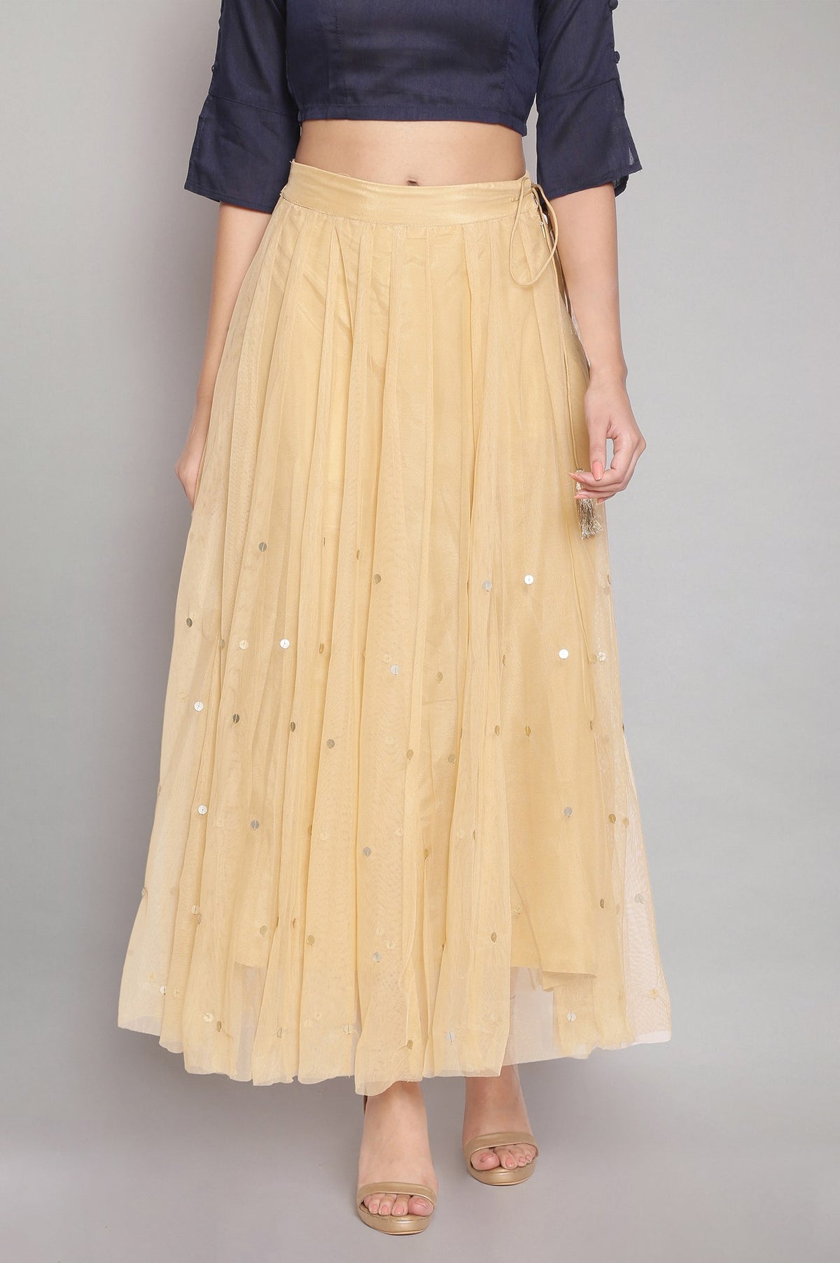 Gold Sequined Mesh Skirt - S