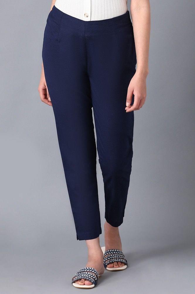 Blue Solid Trousers - wforwoman