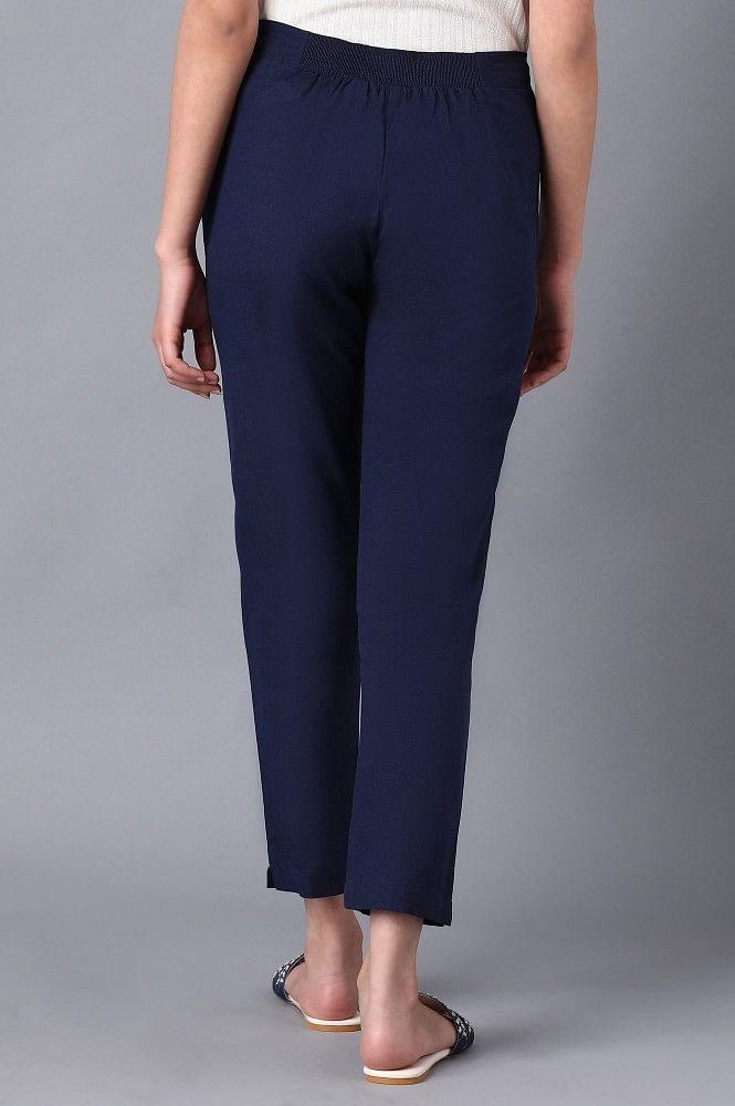 Blue Solid Trousers - wforwoman