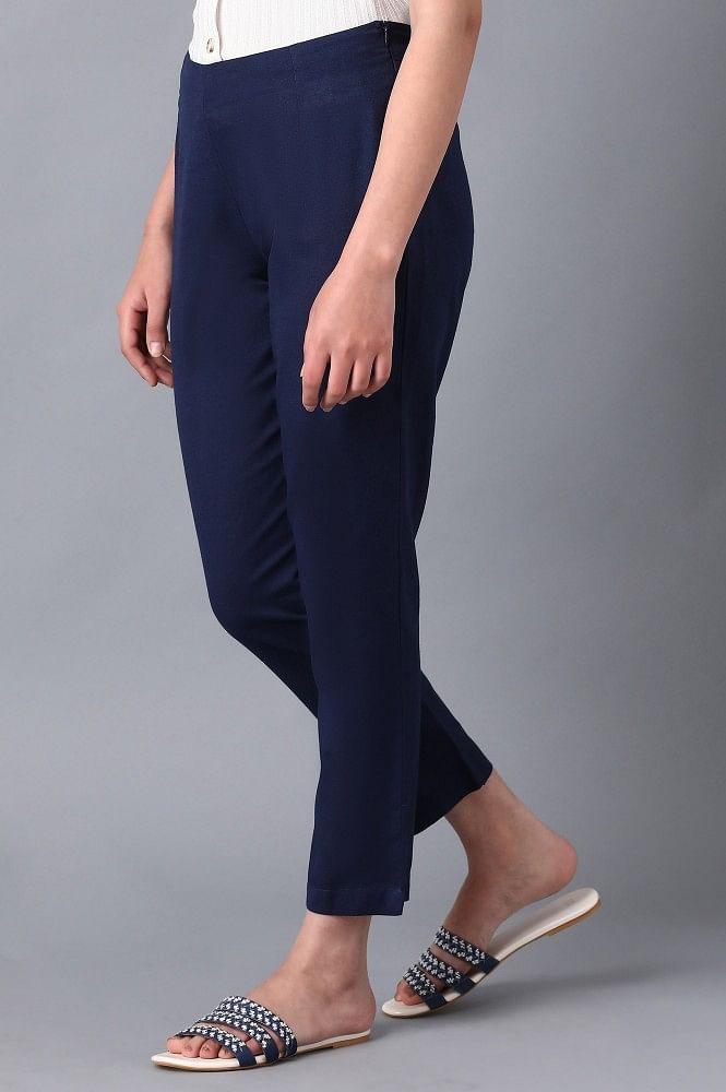 Blue Solid Trousers - wforwoman