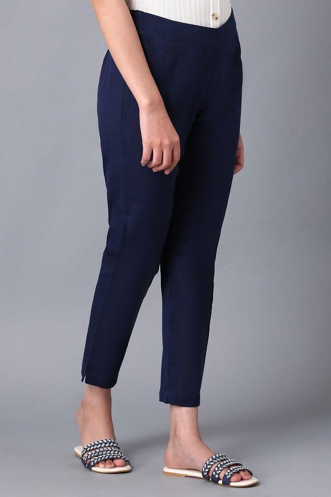 Blue Solid Trousers - wforwoman