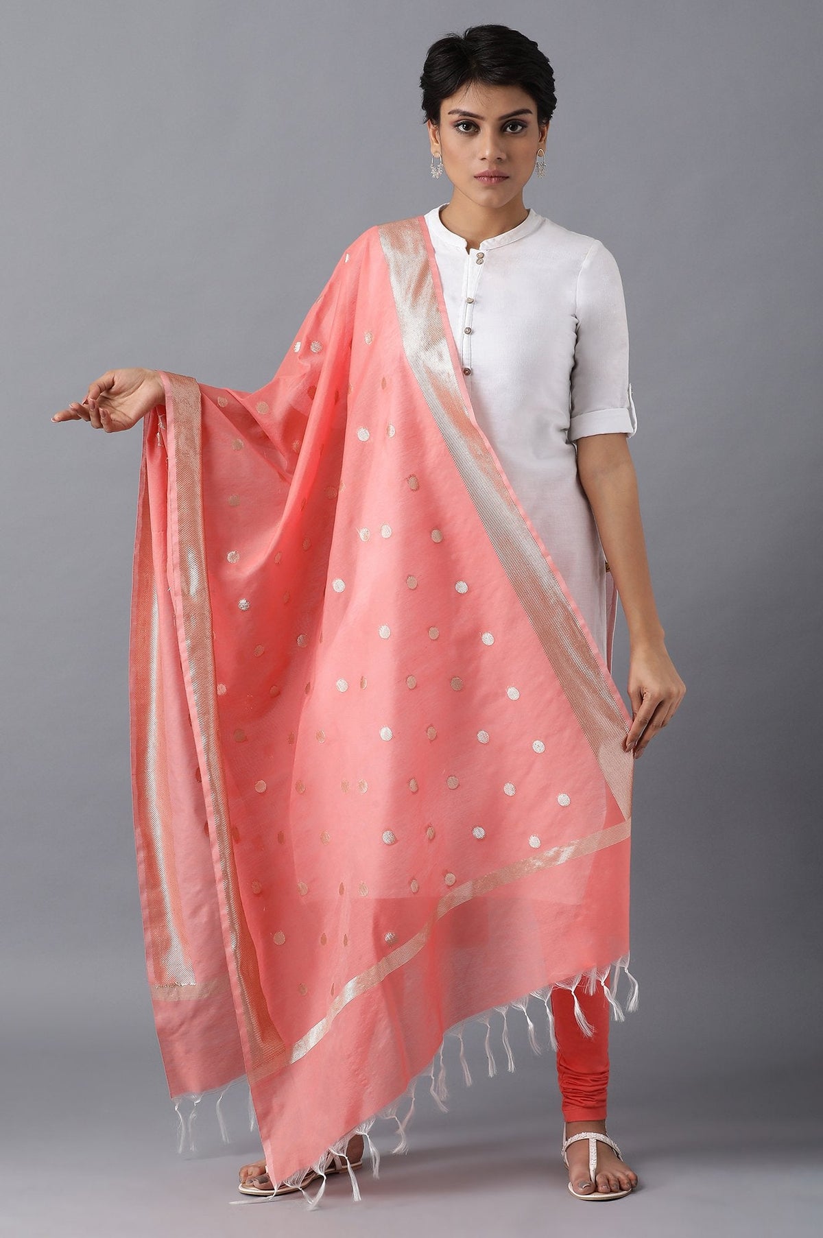 Elleven Women's Peach Cotton Dupatta - FS