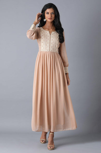 Beige Gathered Dress - wforwoman