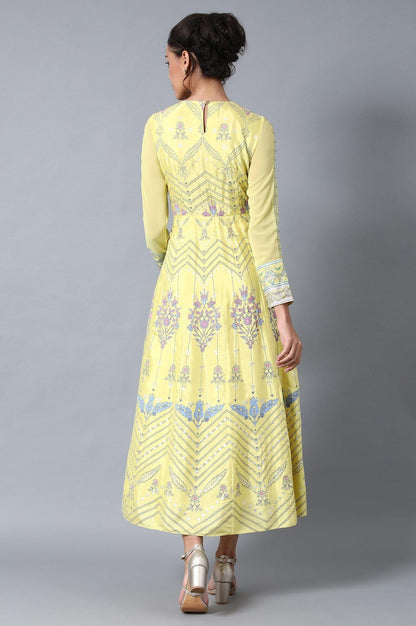 Yellow Round Neck Festive Dress - wforwoman