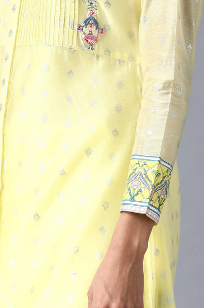 Yellow Mandarin Neck Floral kurta - wforwoman