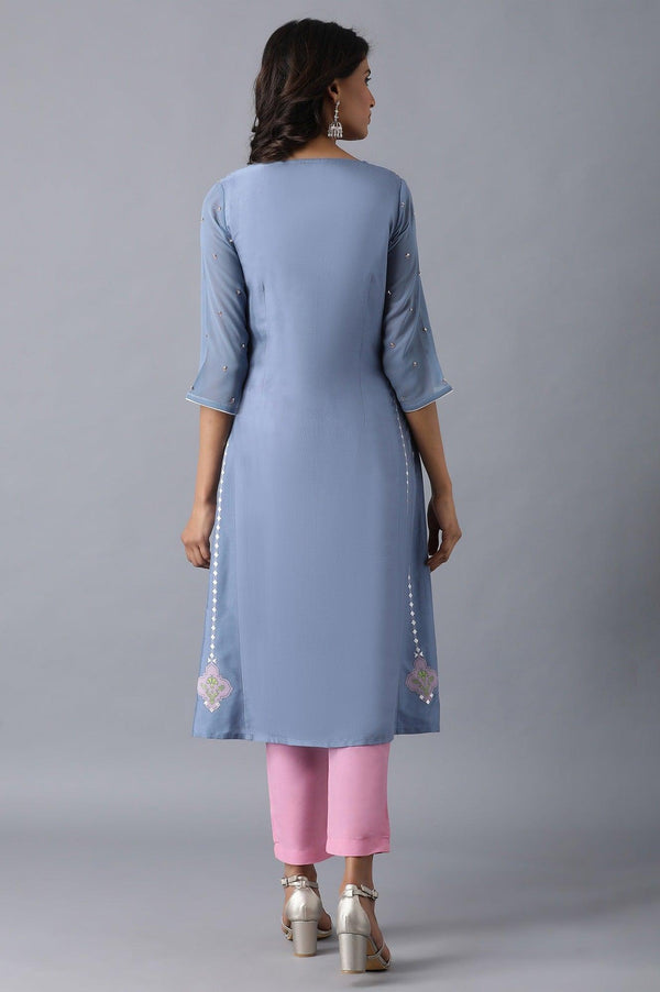Blue Round Neck A-line kurta