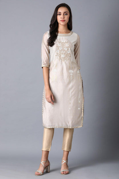 Beige Multicoloured Chanderi kurta - wforwoman