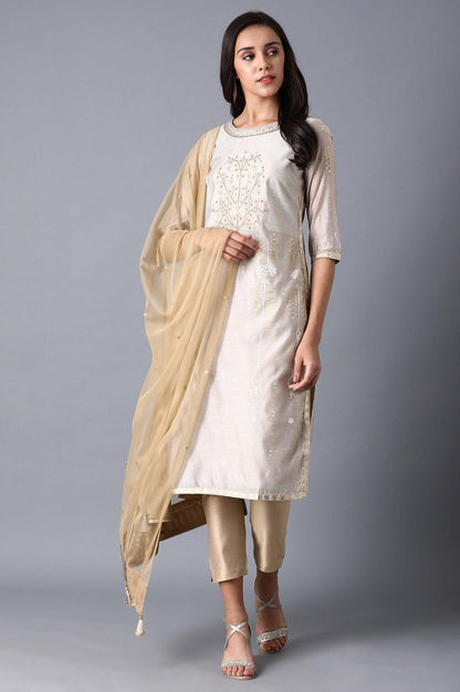 Beige Multicoloured Chanderi kurta - wforwoman