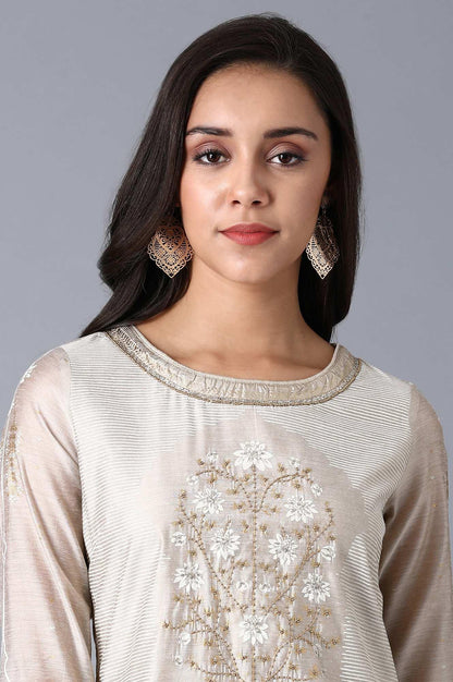 Beige Multicoloured Chanderi kurta - wforwoman
