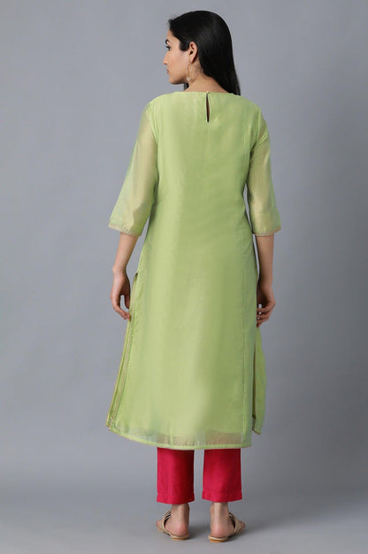 Light Green Round Neck Embellished kurta - wforwoman