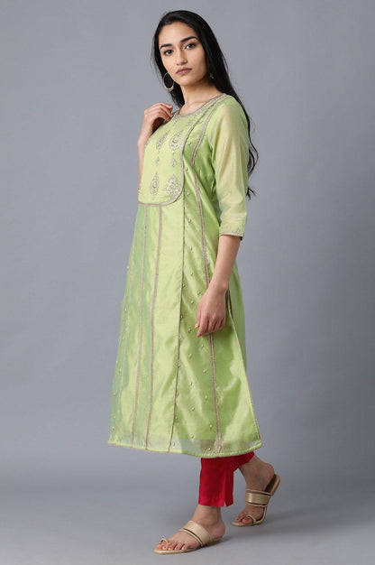 Light Green Round Neck Embellished kurta - wforwoman