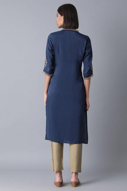 Navy Blue Straight kurta - wforwoman