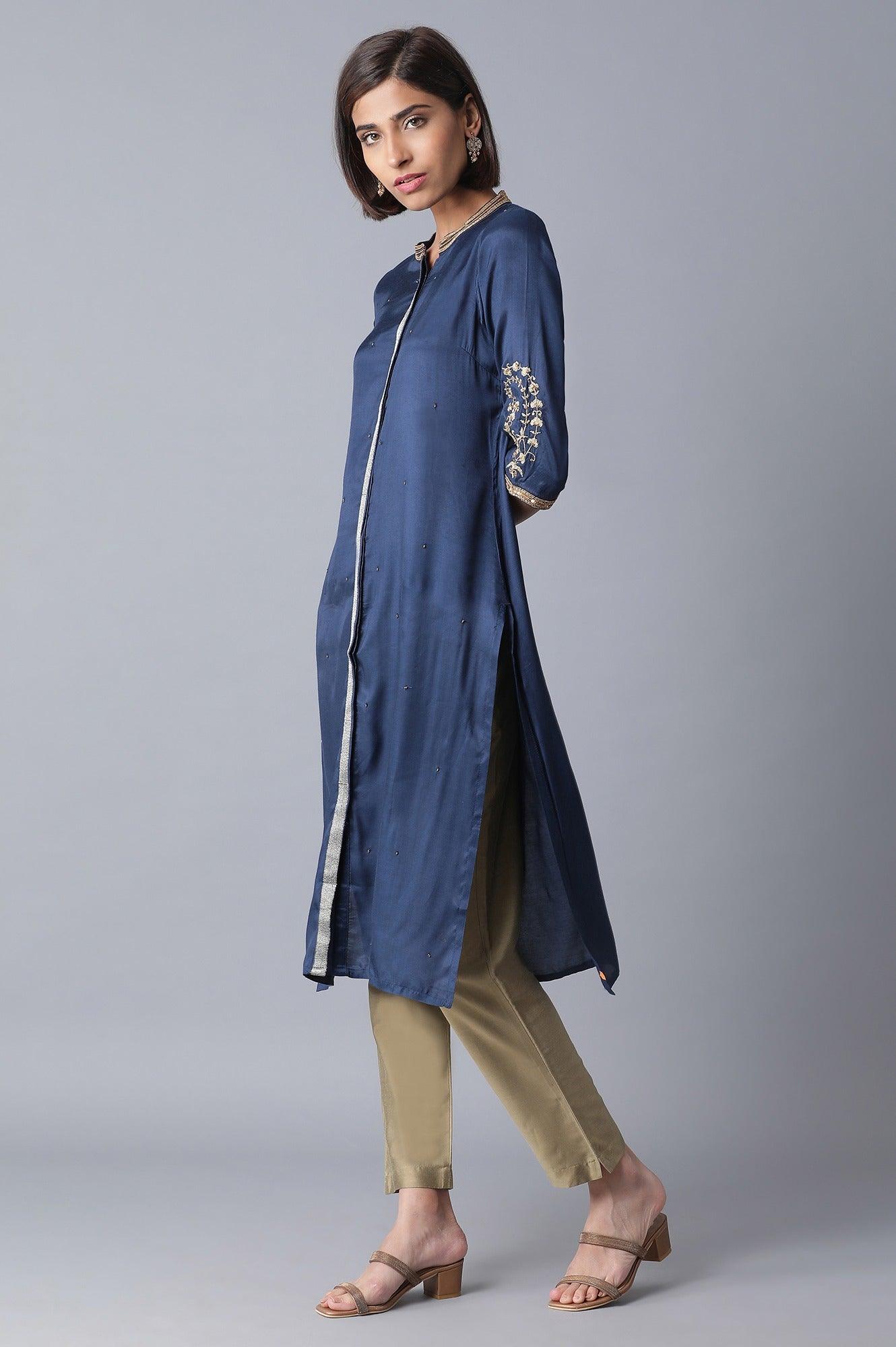 Navy Blue Straight kurta - wforwoman