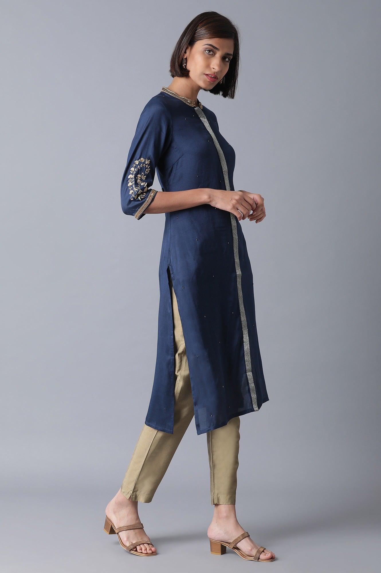 Navy Blue Straight kurta - wforwoman