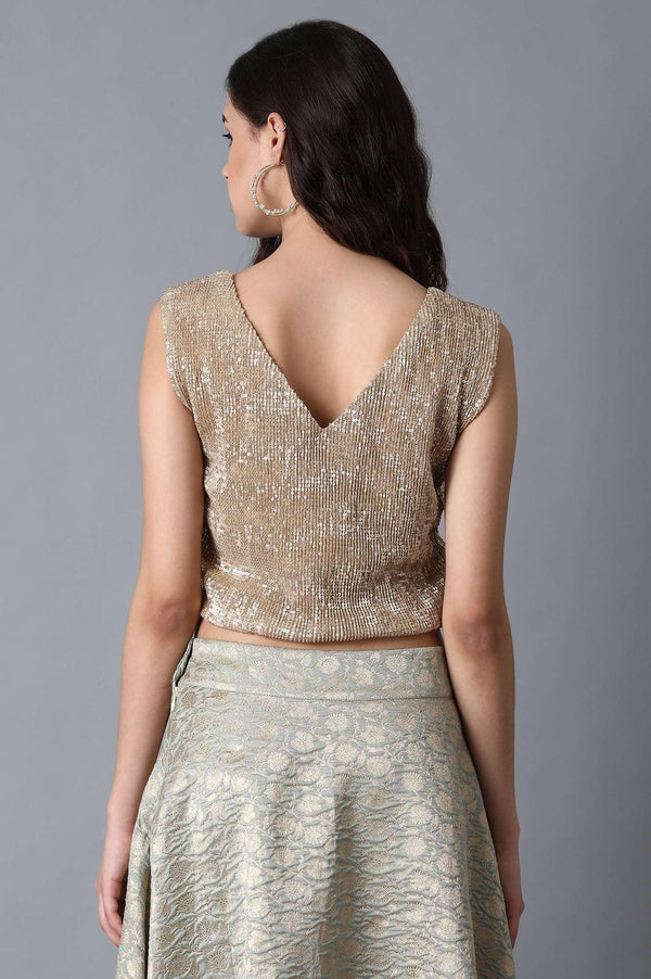 Gold Round Neck Sleeveless Crop Top