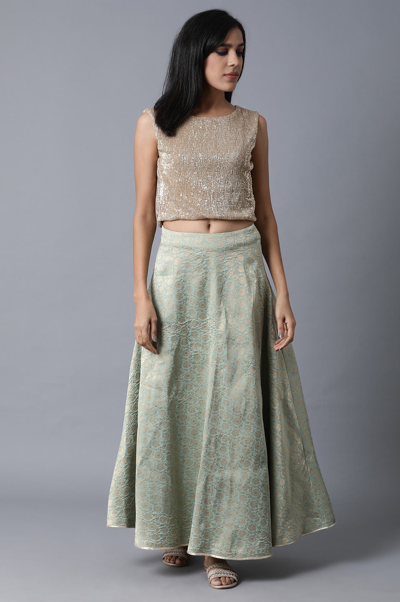 Buy Mint Jacquard Skirt Online for Woman | WforWoman