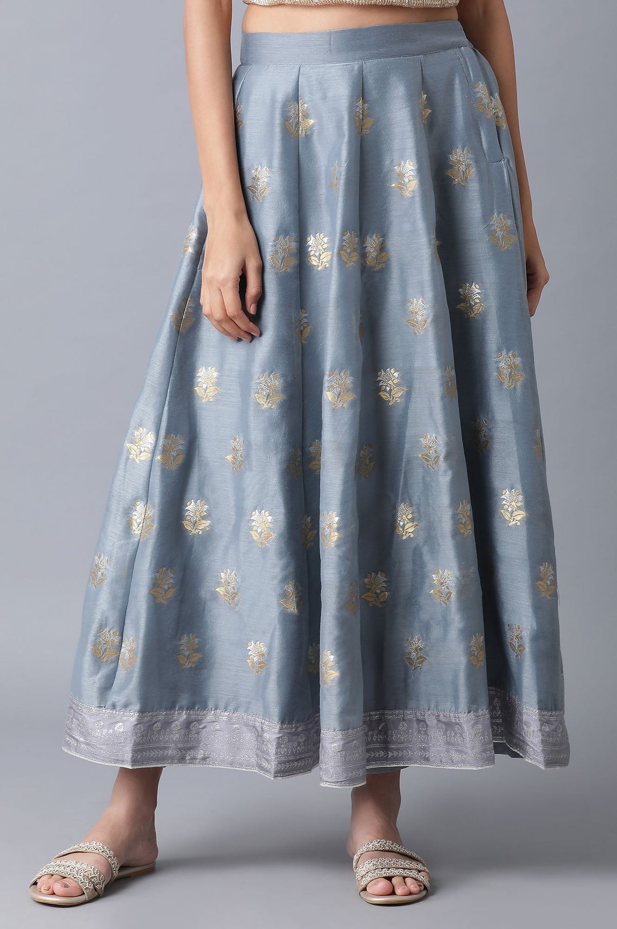 Dark Grey Jacquard Skirt - M