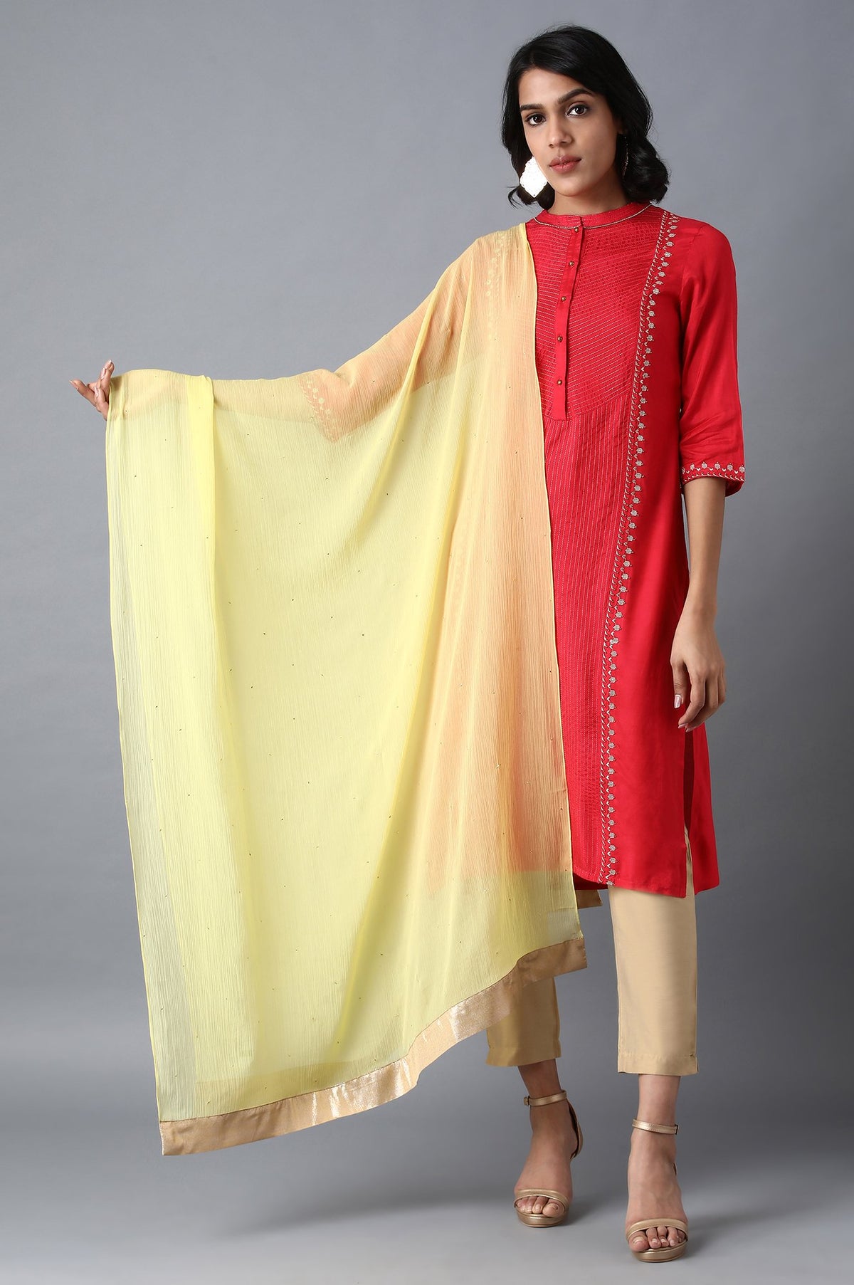 Yellow Silver Chiffon Dupatta - FS