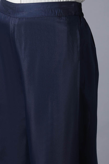 Blue Flared kurta-Pants-Drape Set - wforwoman