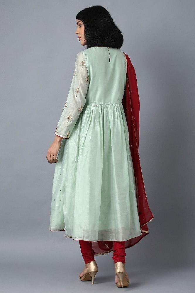 Green Round Neck kurta Set - wforwoman