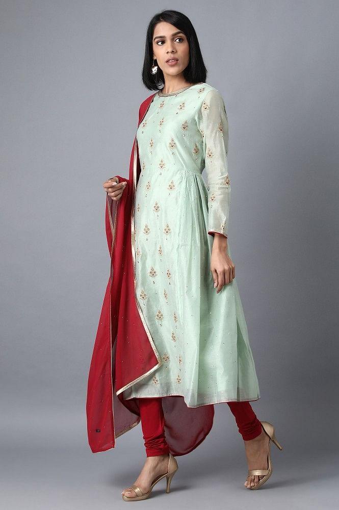 Green Round Neck kurta Set - wforwoman