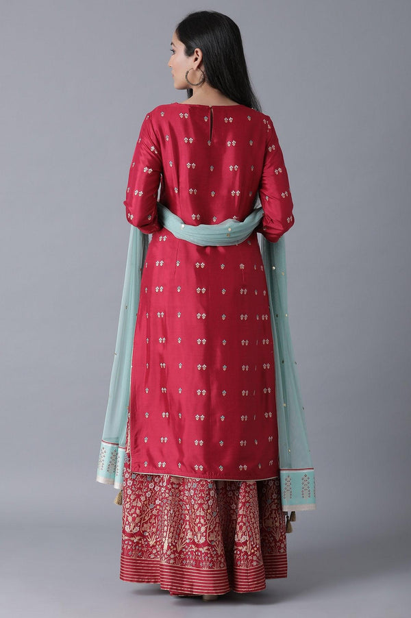 Maroon kurta-Culottes-Drape Set