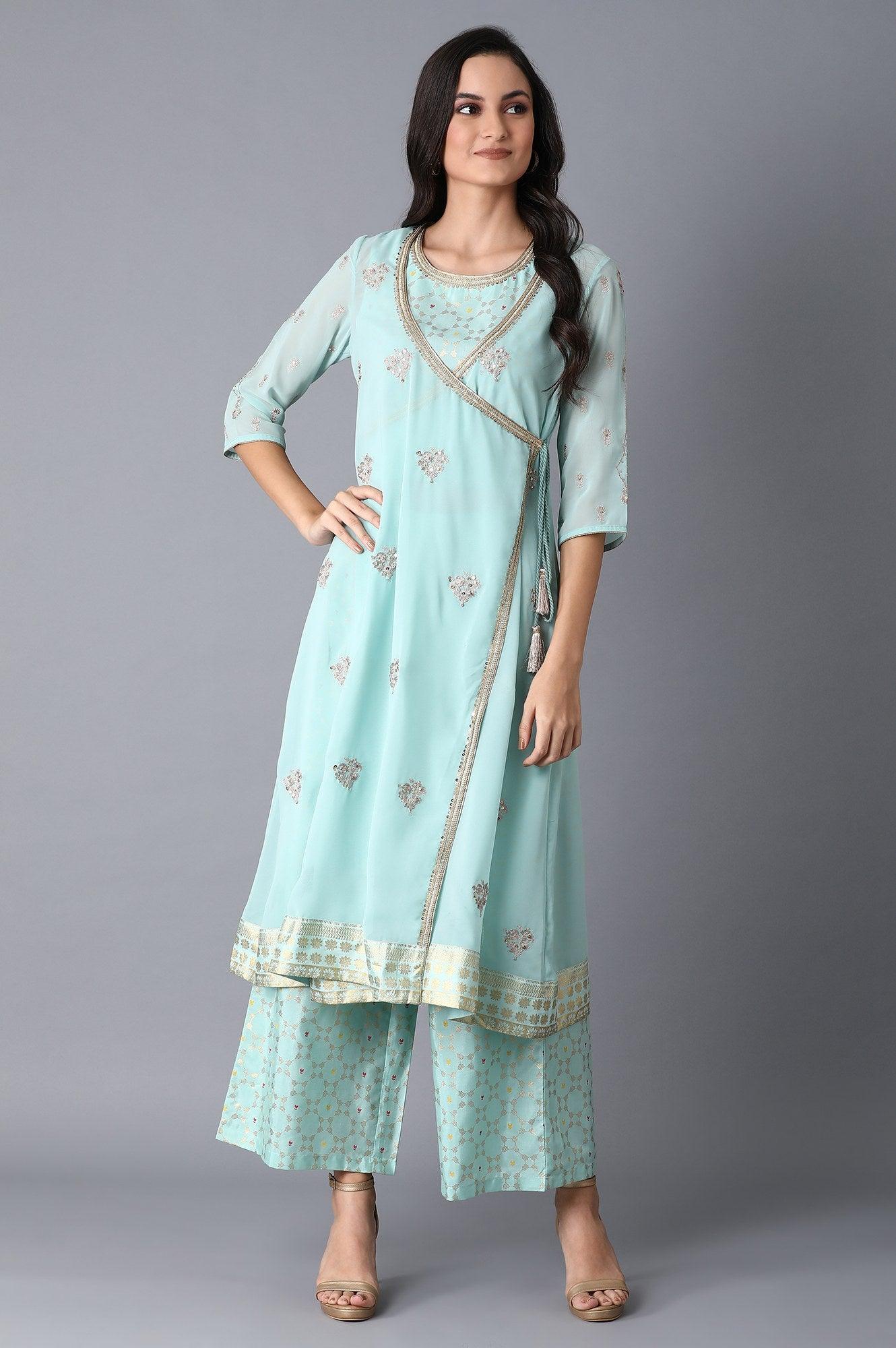 Mint Green Crop Top-Gillet-Pants Set - wforwoman