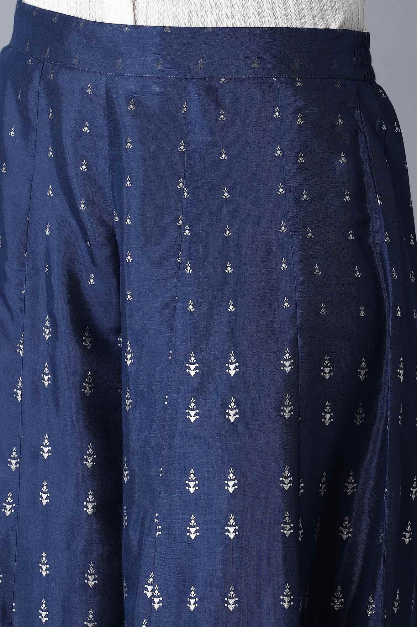 Navy Blue kurta-Culottes-Drape Set - wforwoman