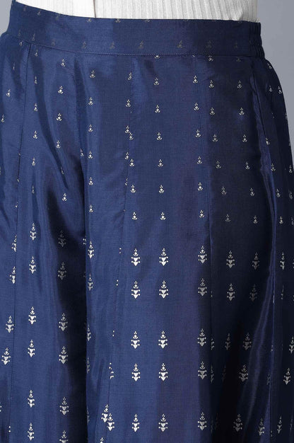 Navy Blue kurta-Culottes-Drape Set - wforwoman