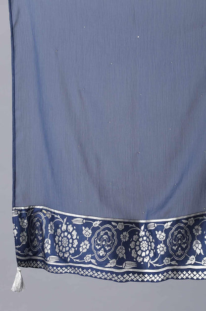 Navy Blue kurta-Culottes-Drape Set - wforwoman