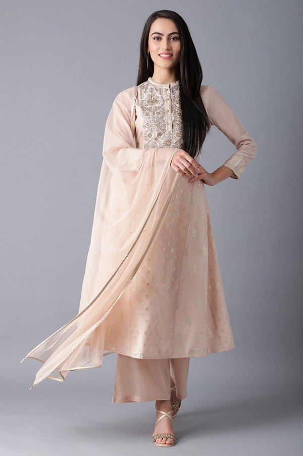 Peach Mandarin Neck kurta Set