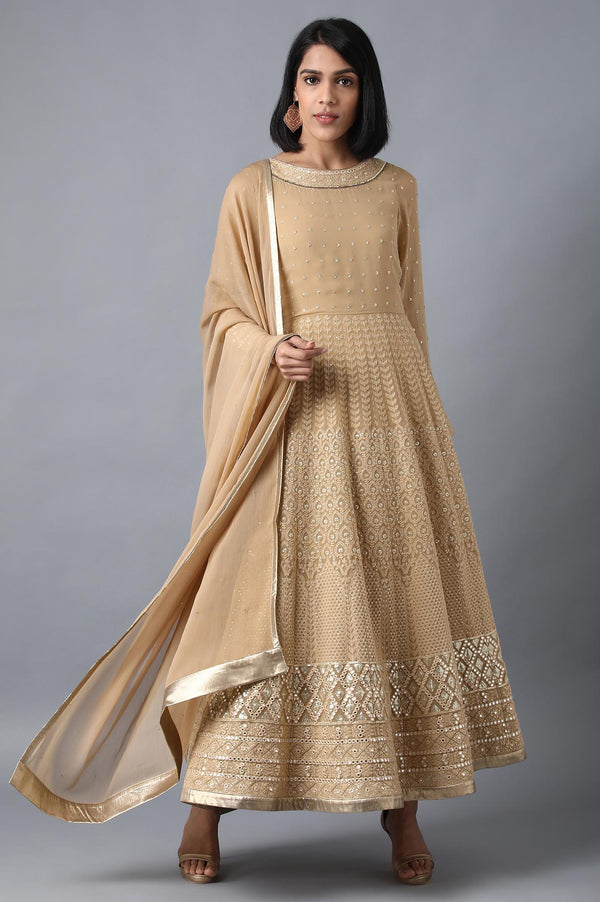 Golden Round Neck kurta Set