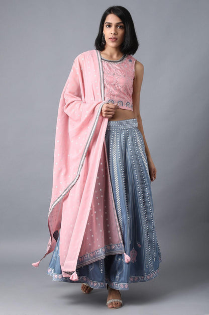 Pink Round Neck Embroidered Set - wforwoman